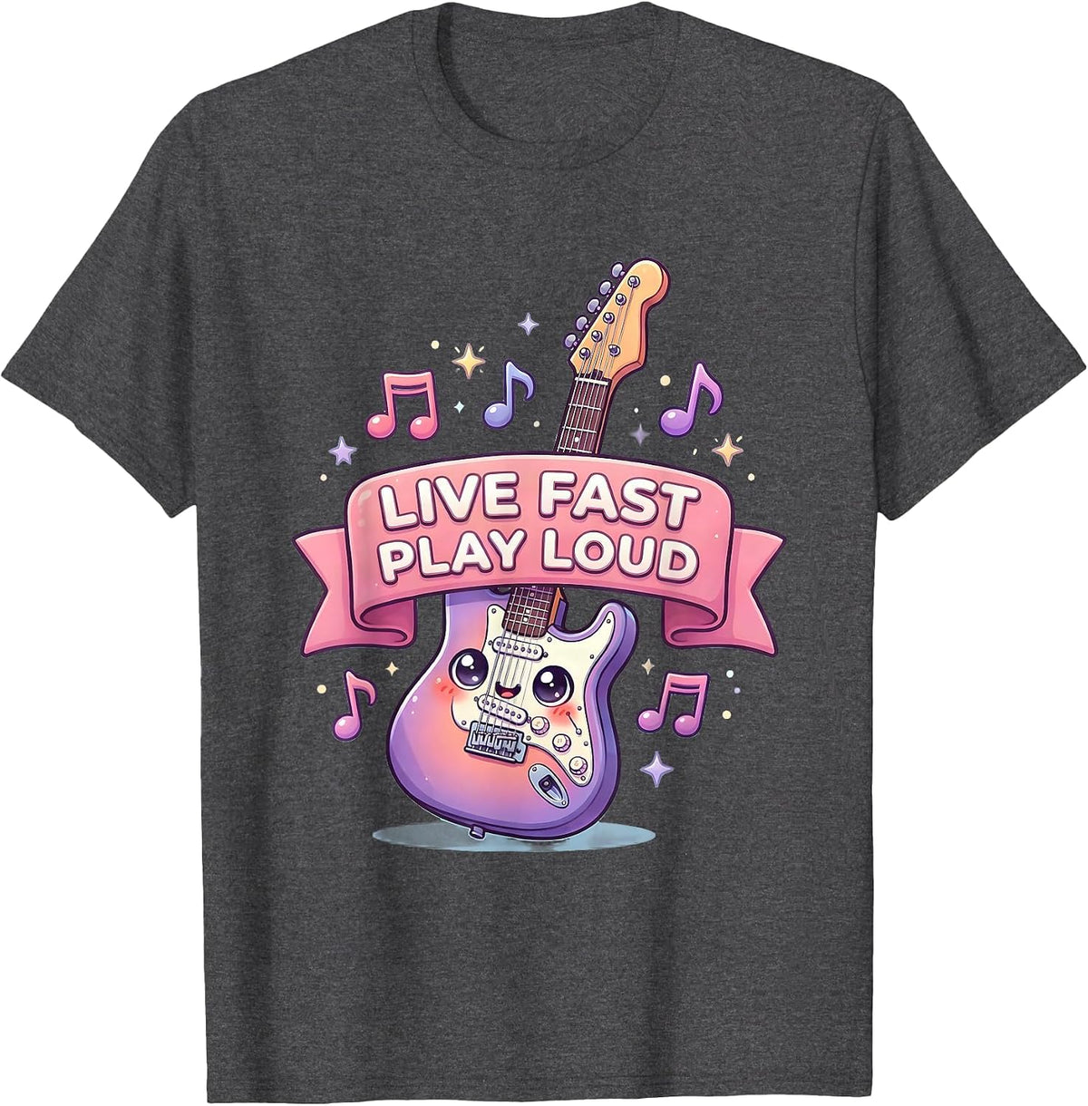 Men's Live Fast Play Loud Rock Music Graphic Design T-Shirt - Dark Heather Grey