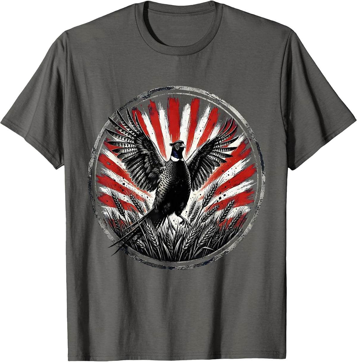 Pheasant Burst Camo Wheat Field Hunting Design T-Shirt - Asphalt Grey
