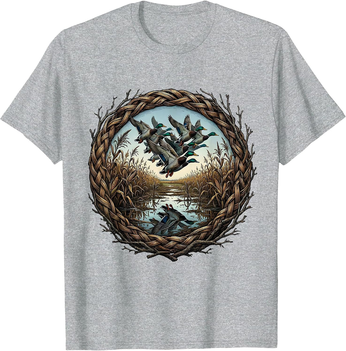 Men's Teal Duck Flooded Cornfield Bottomland Camo T-Shirt - Heather Grey