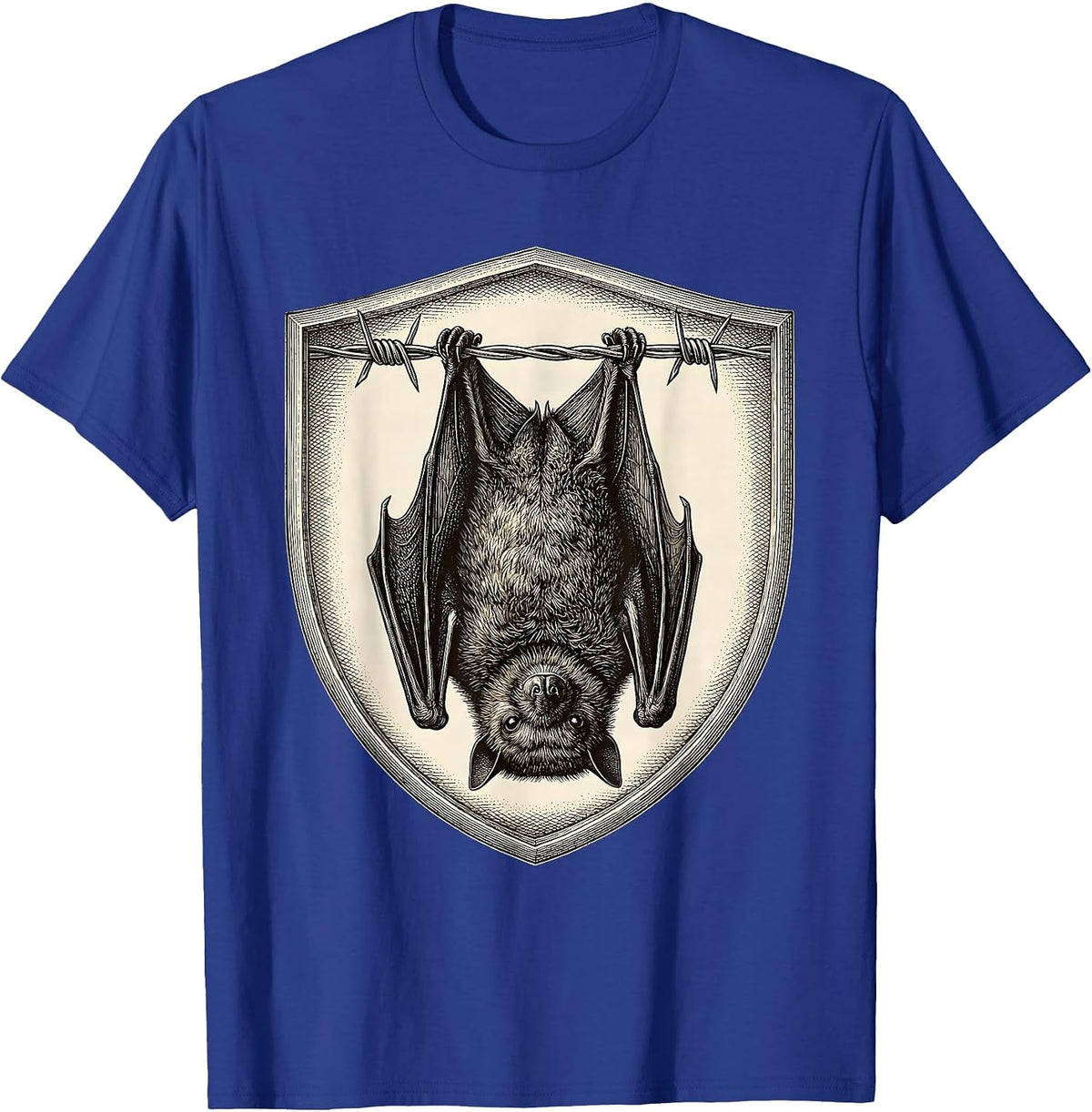 Grunge Bat on Barbed Wire Dark Art Design T-Shirt - Royal Blue