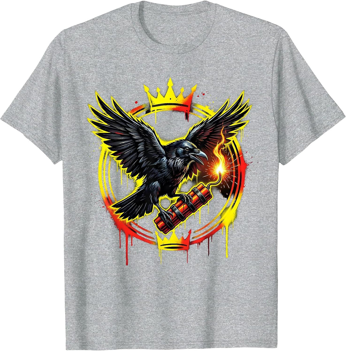 Men's Fawk Off Crow Dynamite Illustration T-Shirt - Heather Grey