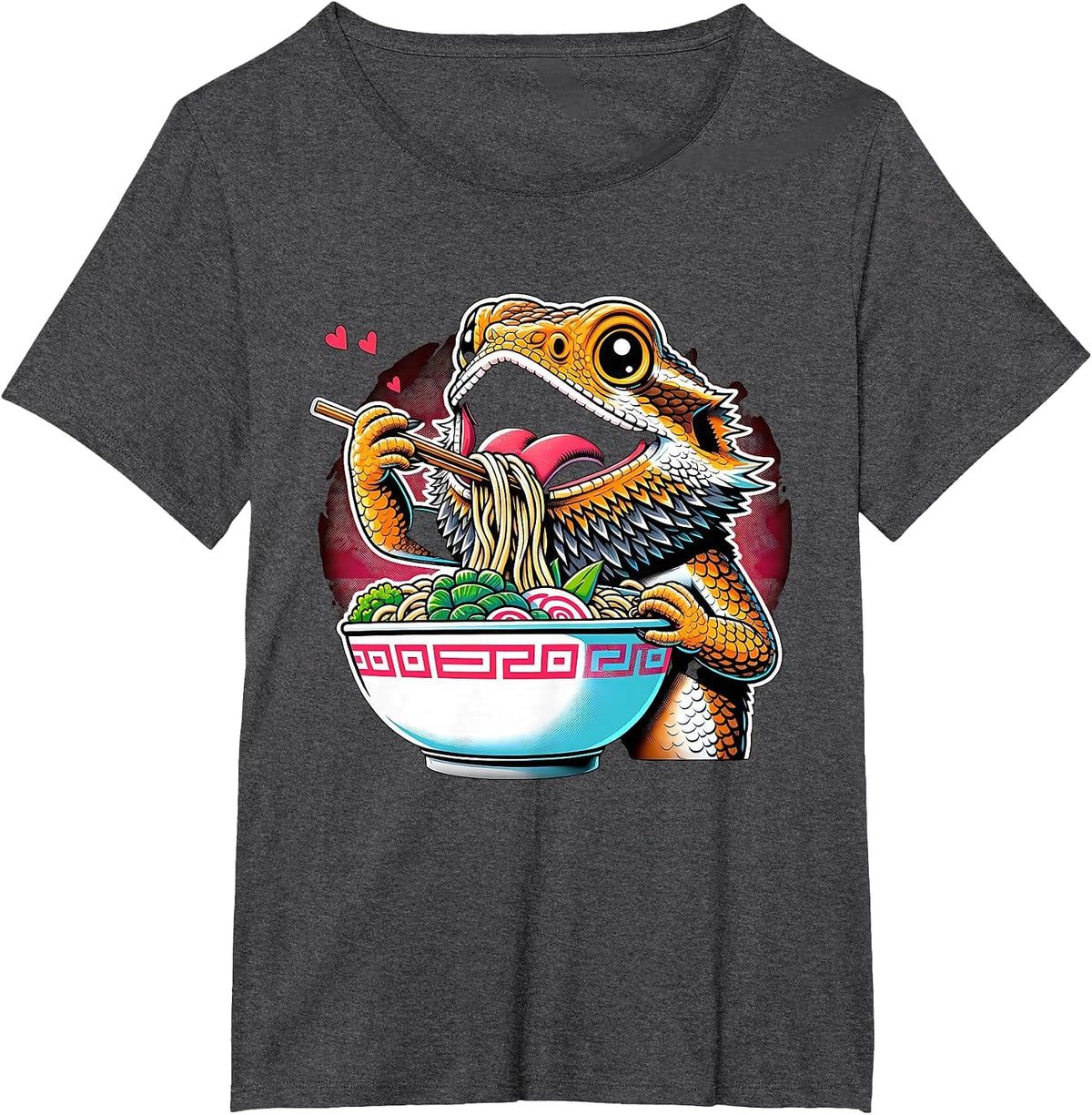 Kawaii Anime Bearded Dragon Ramen T-Shirt - Dark Heather Grey