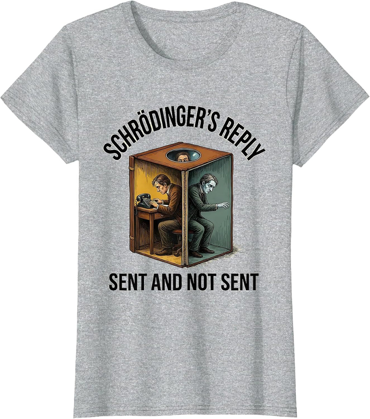 Schrödinger's Reply: Sent And Not Sent Funny Quantum Physics T-Shirt - Heather Grey