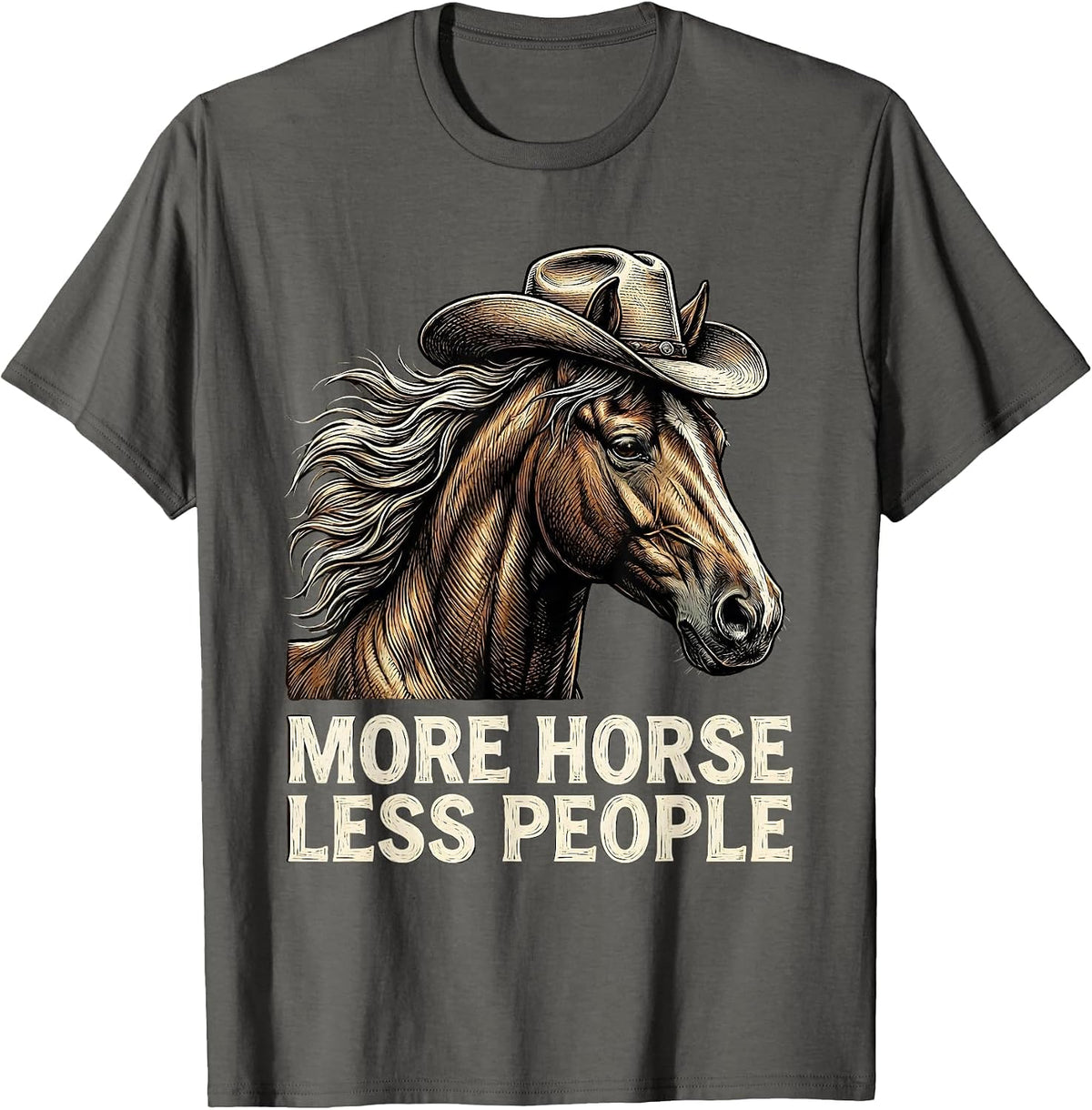 Men's More Horse Less People Cowgirl Design T-Shirt - Asphalt Grey