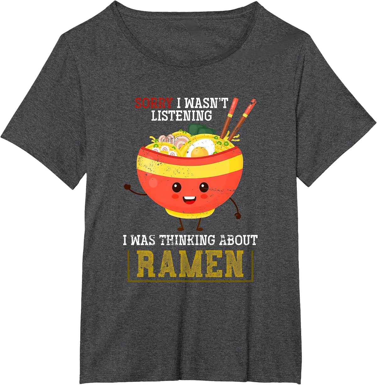 Funny Kawaii Ramen and Asian Noodles Bowl T-Shirt - Dark Heather Grey
