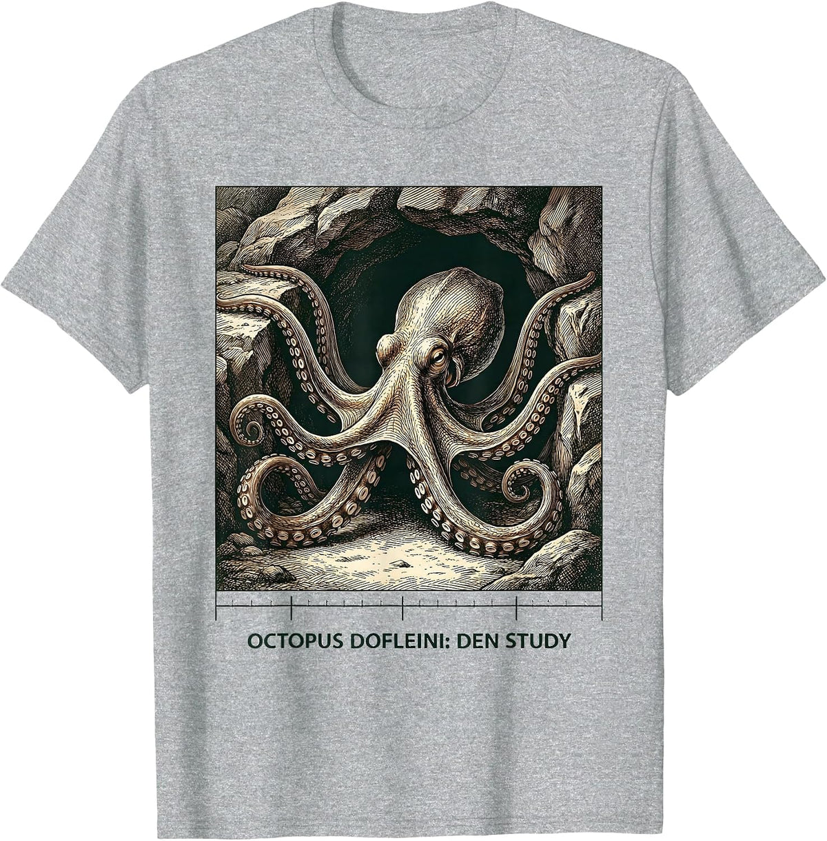 Men's Octopus Dofleini Den Study Vintage Marine Biology Octopus T-Shirt - Heather Grey