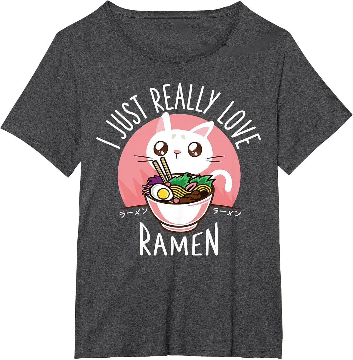 Funny Cat Ramen Anime Merch Kawaii Clothes Graphic Tees Men T-Shirt - Dark Heather Grey