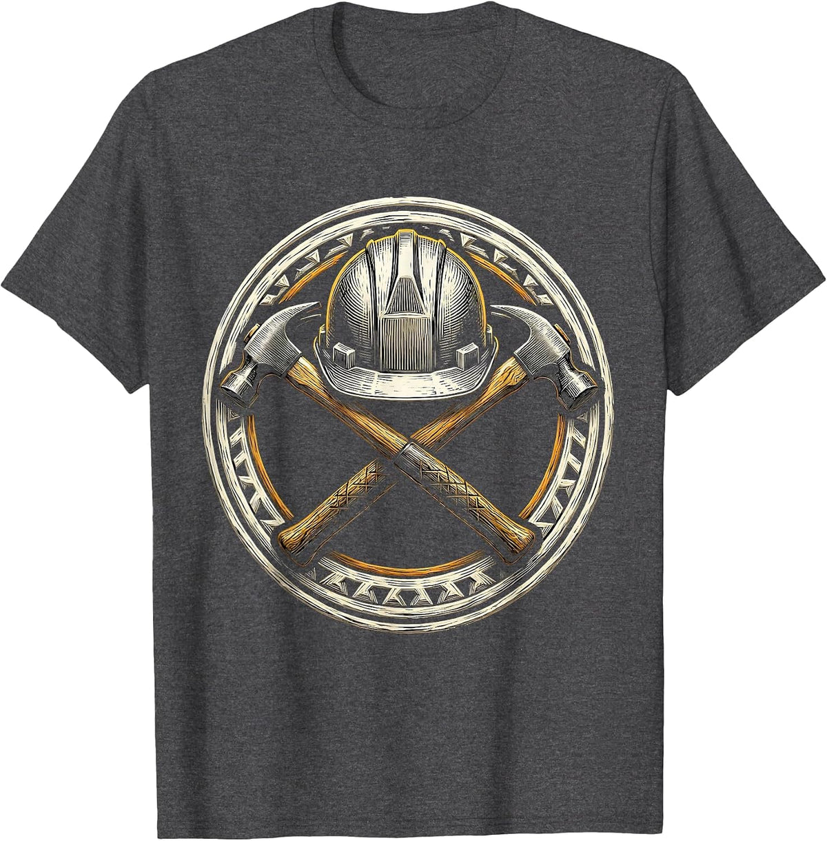 Men's Hardhat Crossed Sledgehammers Construction Graphic T-Shirt - Dark Heather Grey