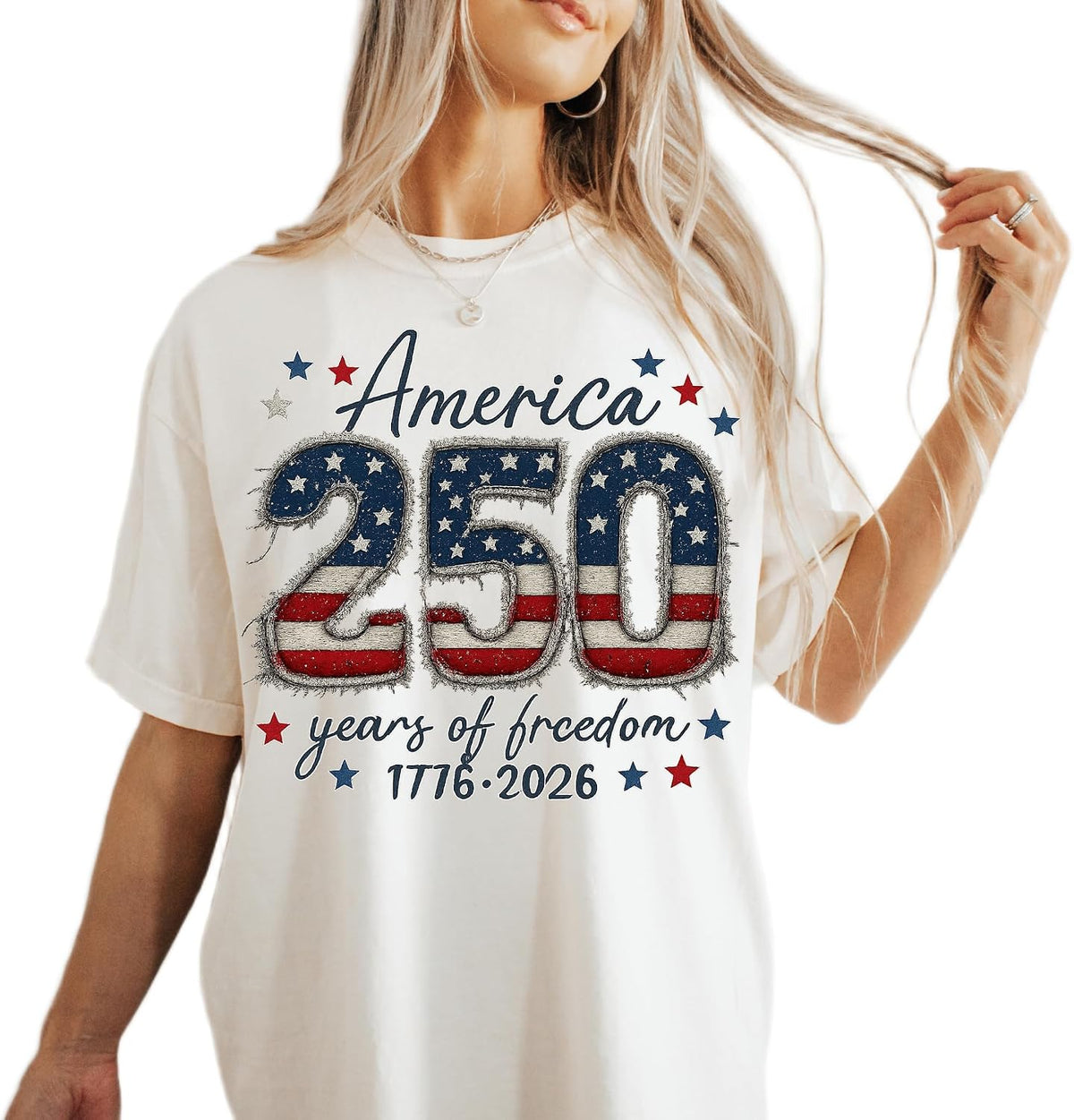America 250 Freedom T-Shirt - Patriotic Stars Unisex Graphic Tee - Ivory