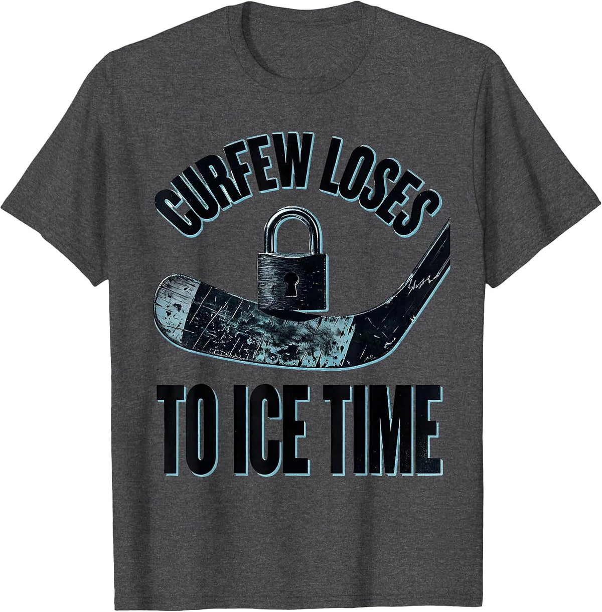 Men's Curfew Loses To Ice Time Funny Ice Hockey Player Gift T-Shirt - Dark Heather Grey