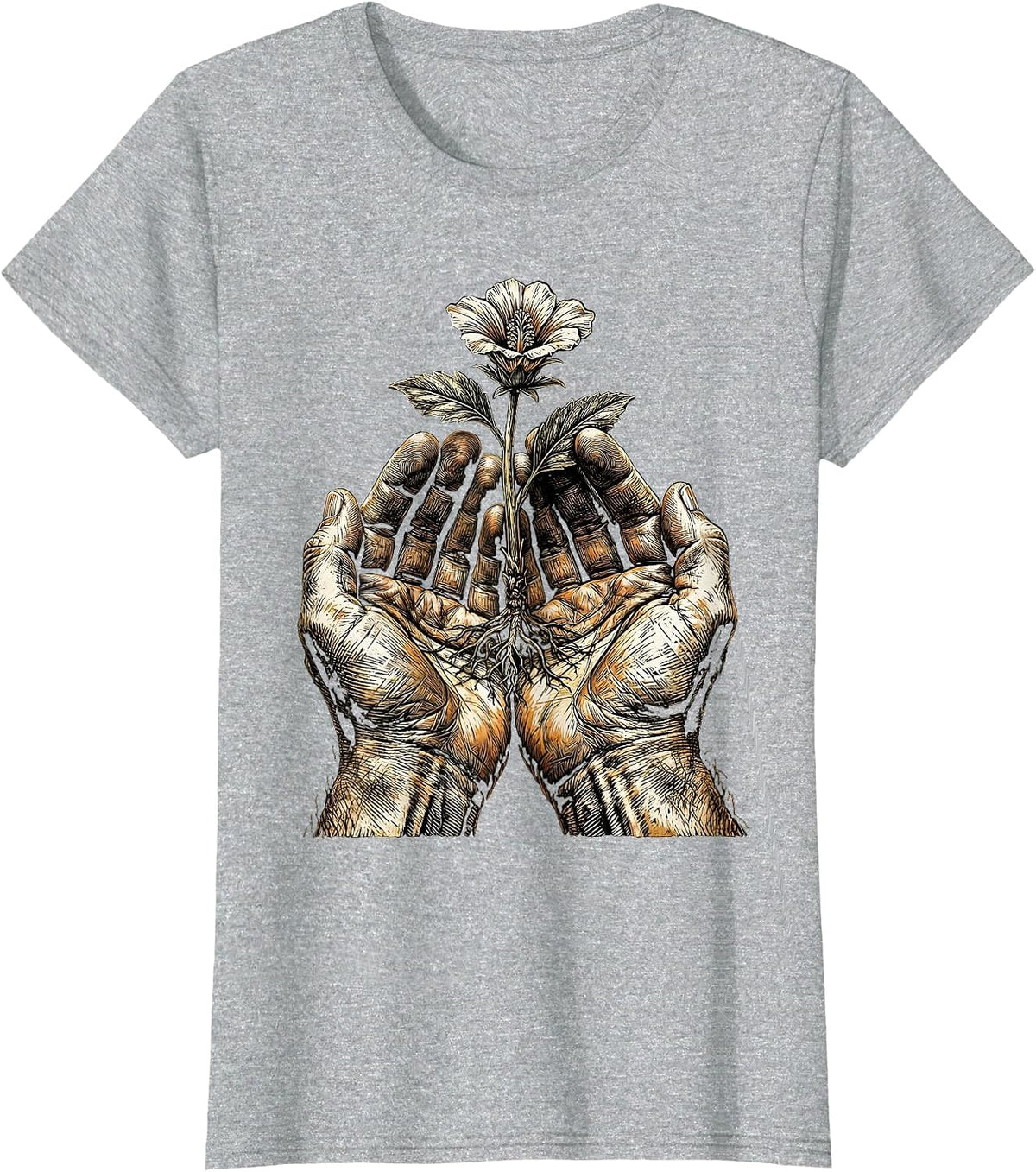 Labor Day Blooming Hands Graphic Design T-Shirt - Heather Grey