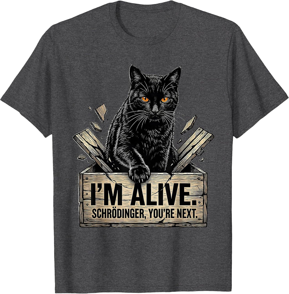 I'm Alive Schrödinger You're Next Funny Physics Science T-Shirt - Dark Heather Grey