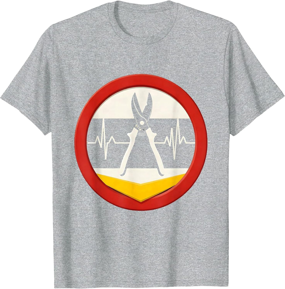 Men's Pruning Shear Badge Modern Gardener Hobbyist Novelty T-Shirt - Heather Grey