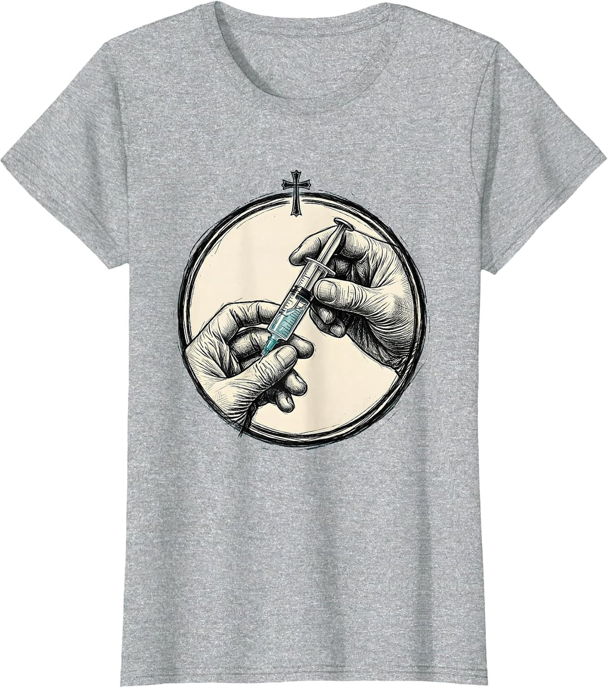 Pharmacy Technician Syringe Illustration Graphic T-Shirt - Heather Grey