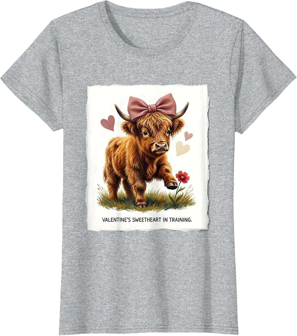 Valentine's Sweetheart In Training Storybook Highland Cow T-Shirt - Heather Grey