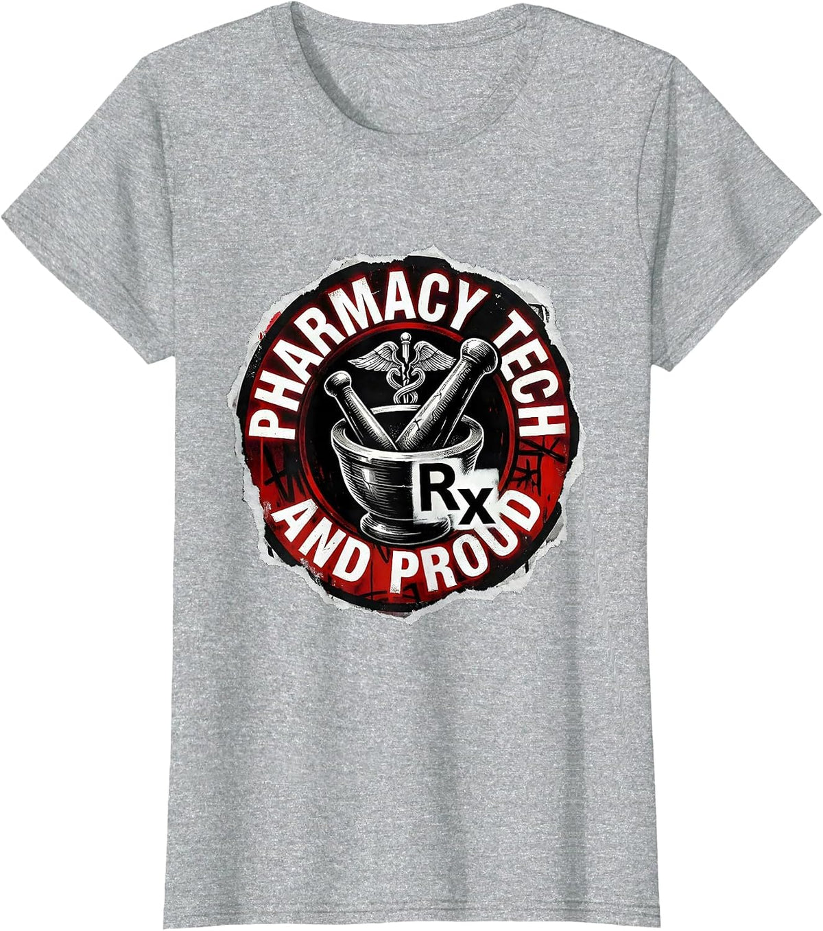 Pharmacy Tech and Proud Technician Design T-Shirt - Heather Grey