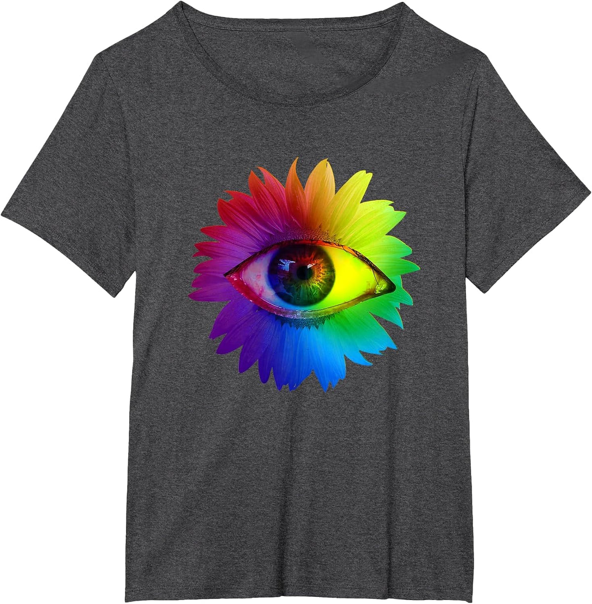 Kidcore Dreamcore Weirdcore Clothes Aesthetic Eye Flower T-Shirt - Dark Heather Grey