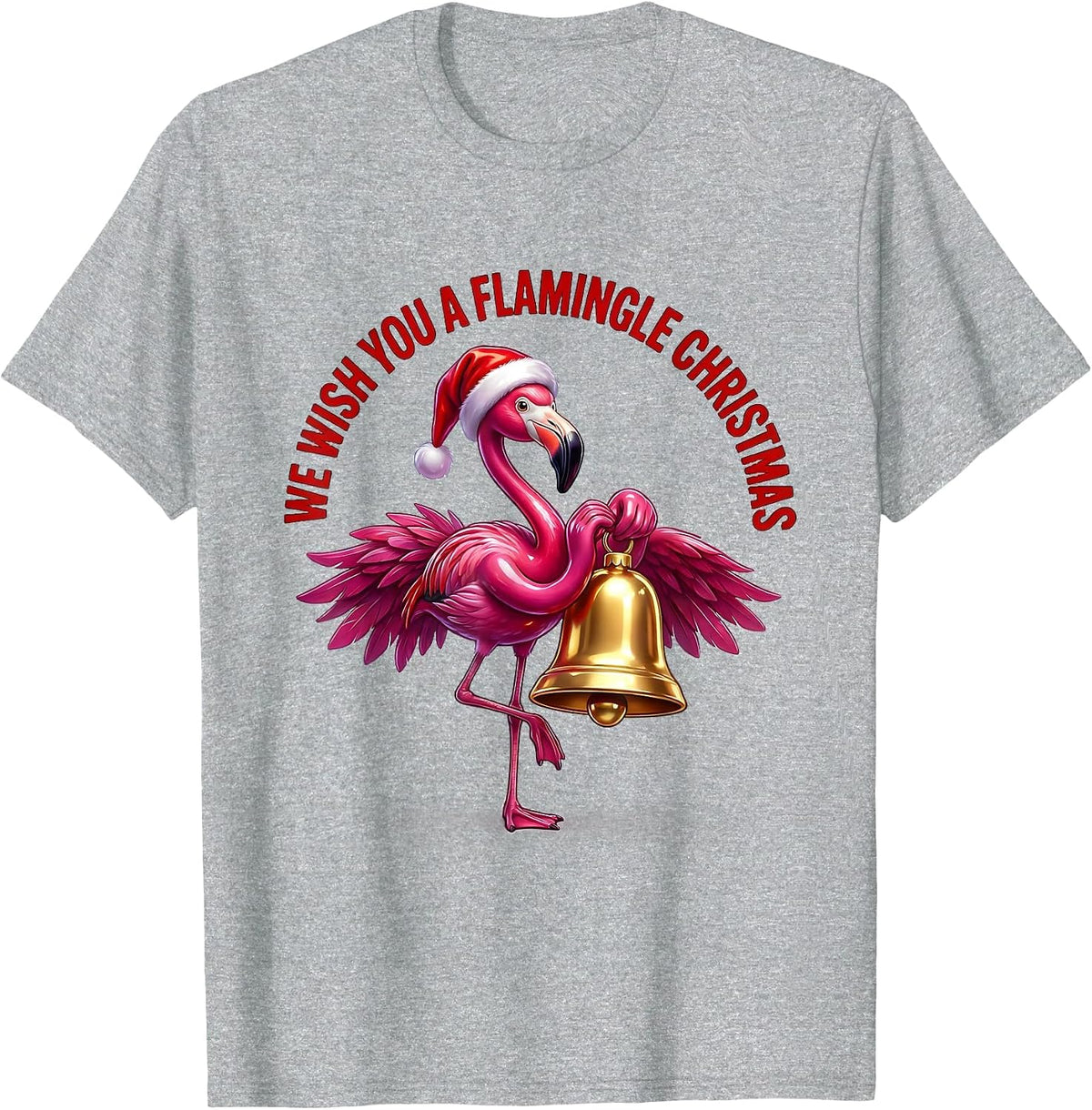 Men's We Wish You A Flamingle Christmas Funny Flamingo Santa Hat T-Shirt - Heather Grey