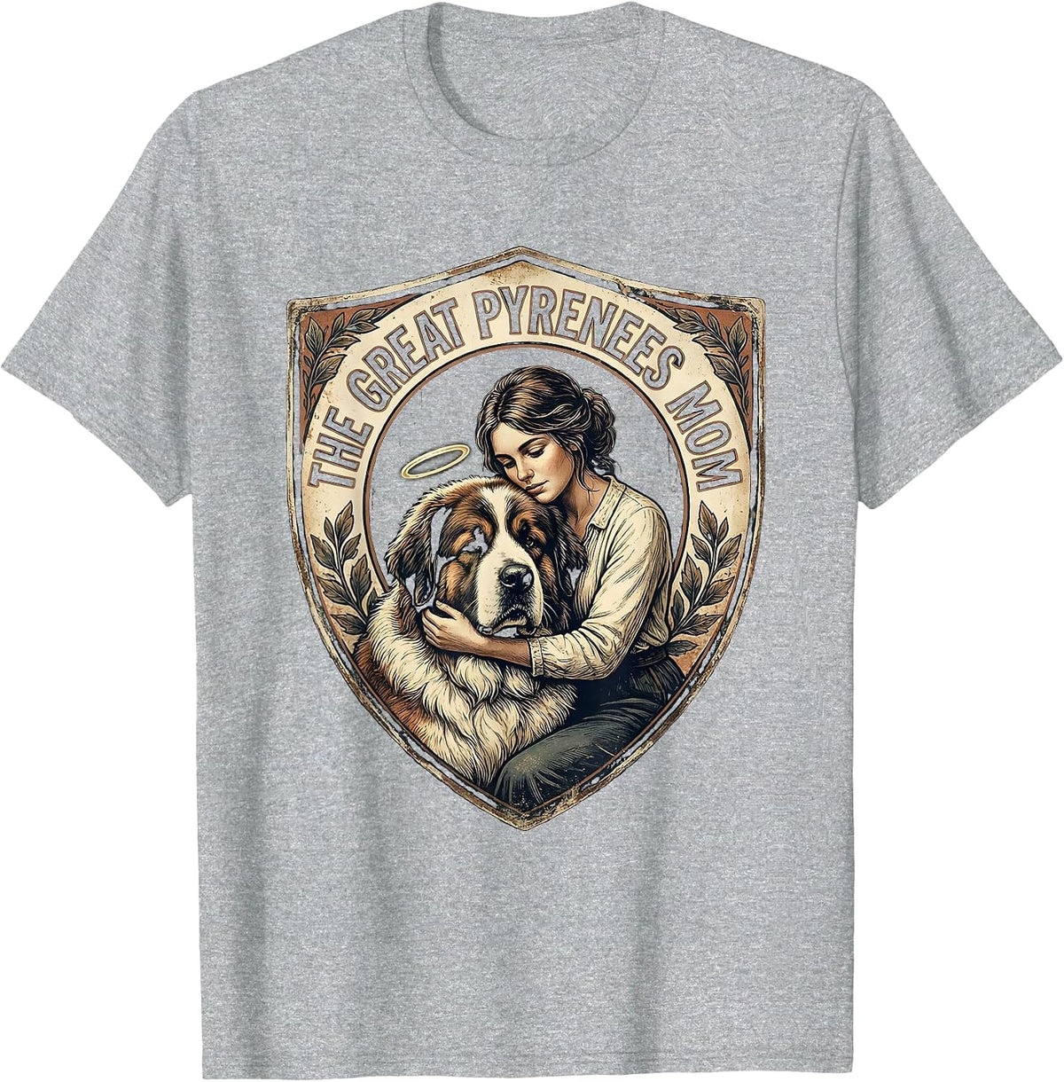 Men's The Great Pyrenees Mom Vintage Dog Mom Tarot Card Portrait T-Shirt - Heather Grey