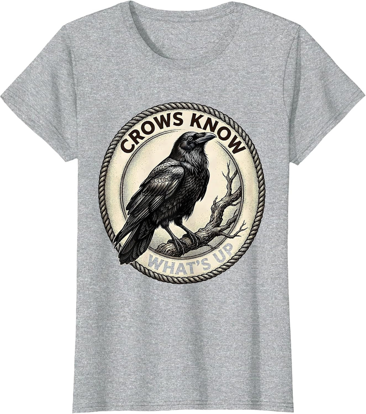 Women's Crows Know What's Up Bold Crow Graphic Design T-Shirt - Heather Grey