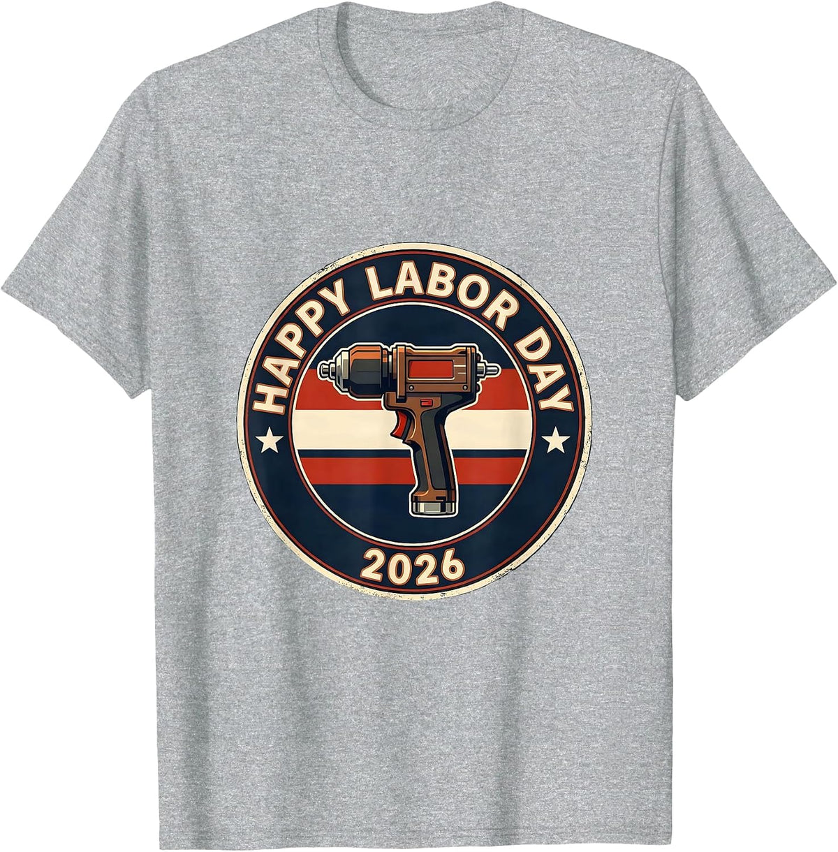 Men's Happy Labor Day 2026 Patriotic Union Worker Badge T-Shirt - Heather Grey