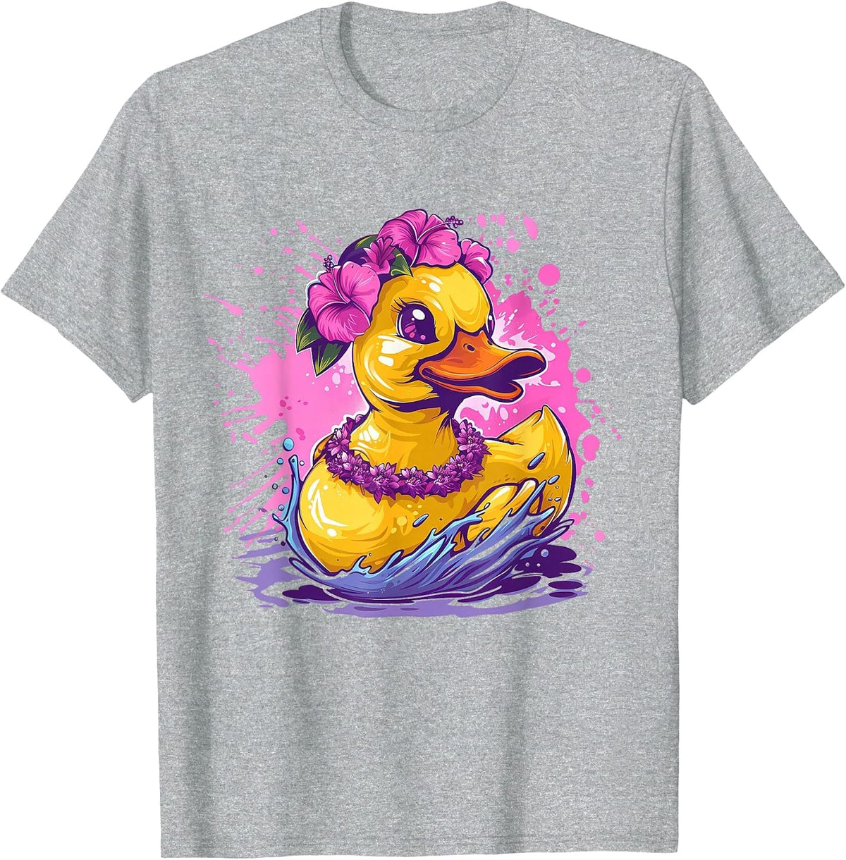 Rubber Duck Hawaiian Hawaii Watercolor Rubber Duckling T-Shirt - Heather Grey