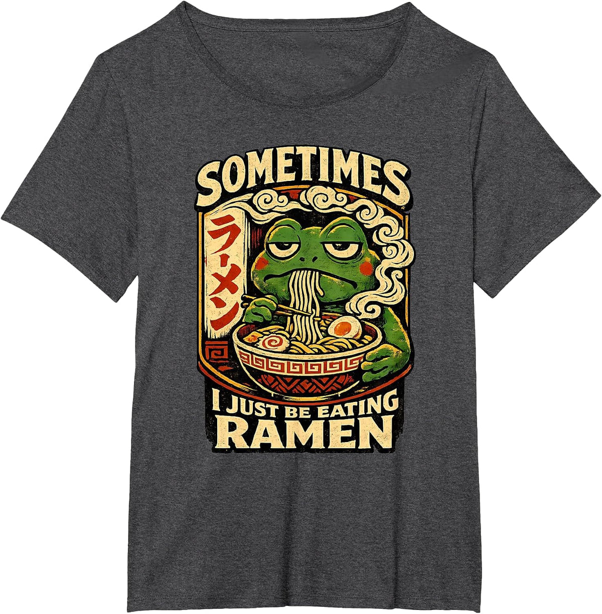 Sometimes I Just Be Eating Ramen Funny Frog Meme Anime Style T-Shirt - Dark Heather Grey