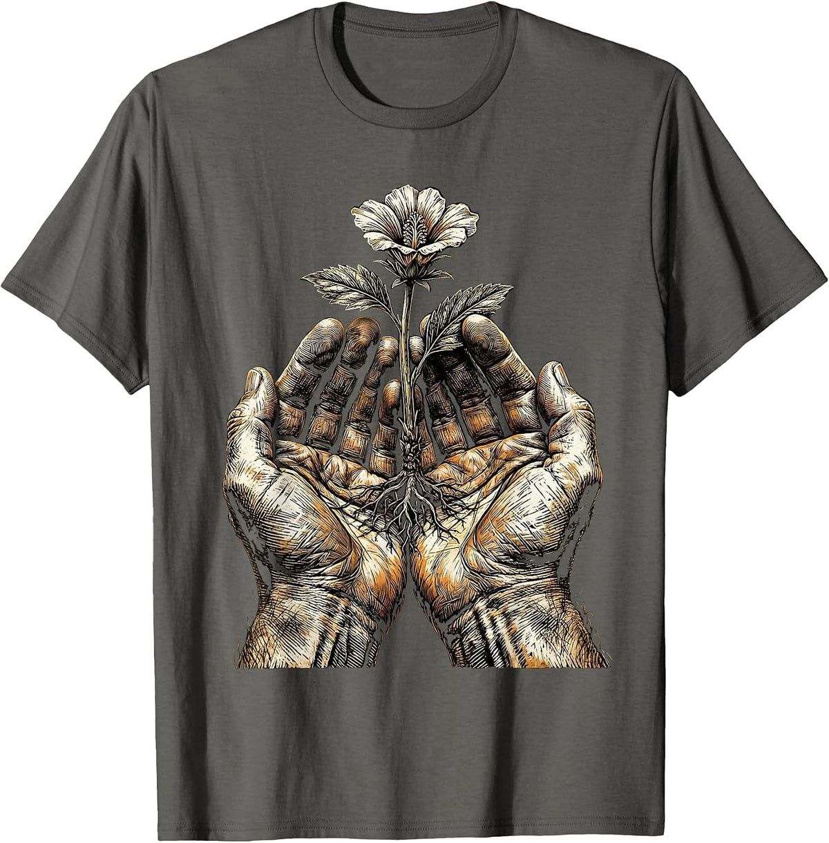 Labor Day Blooming Hands Graphic Design T-Shirt - Asphalt Grey