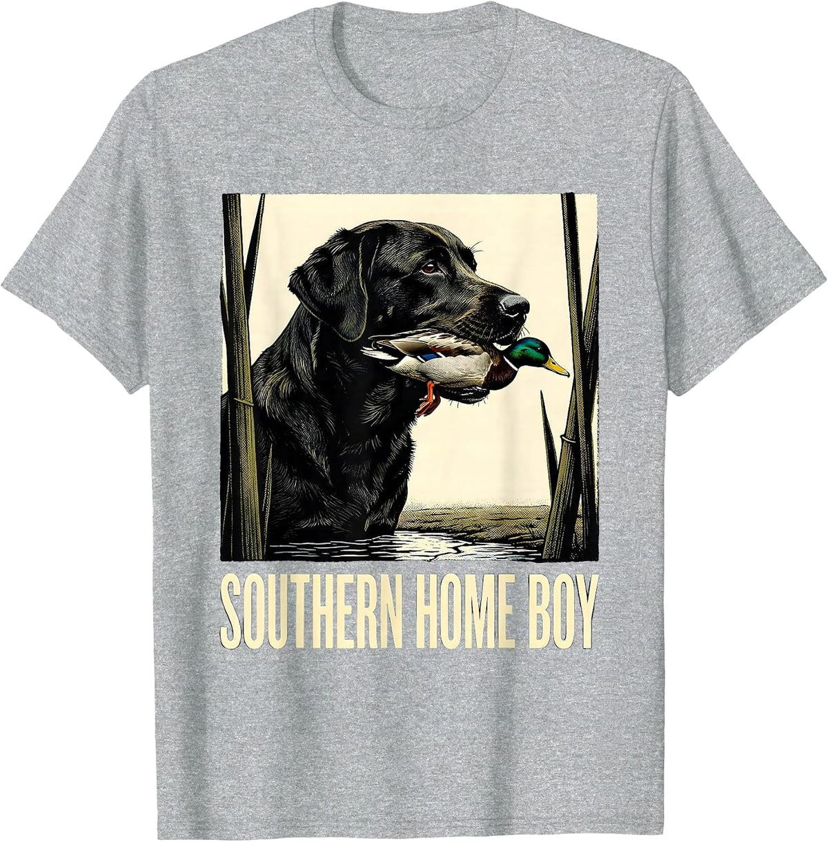 Men's Southern Home Boy Labrador Retriever Hunting Dog Marsh Scene T-Shirt - Heather Grey