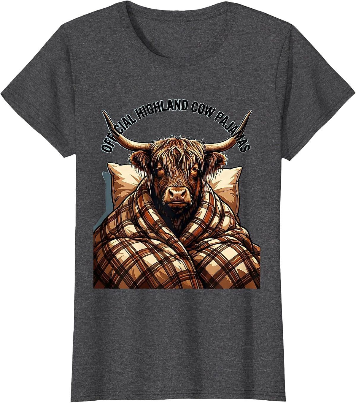 Women's Official Highland Cow Pajamas Cute Cozy Sleepwear Animal T-Shirt - Dark Heather Grey
