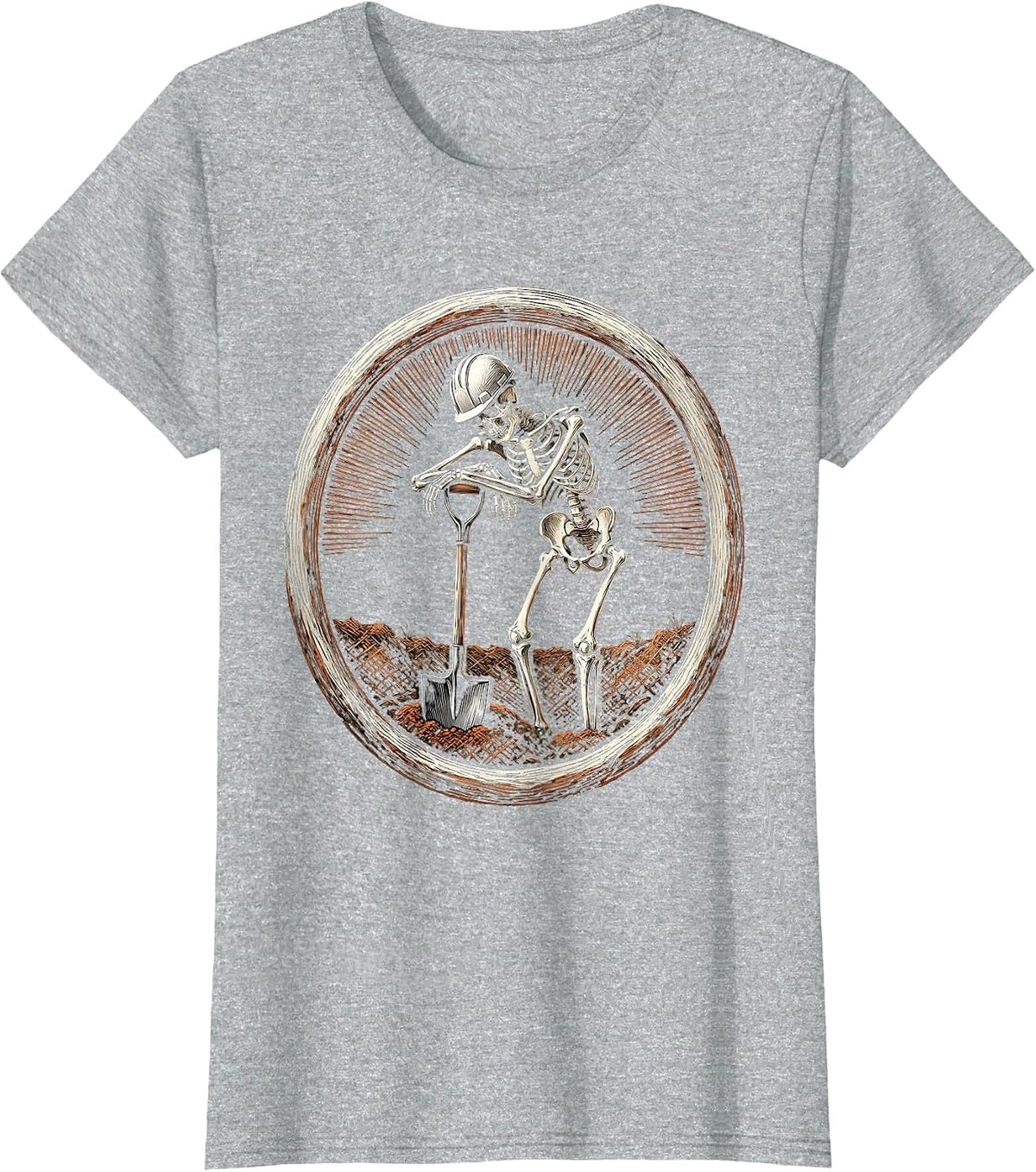 Labor Day Skeleton Hard Hat Shovel Sarcastic T-Shirt - Heather Grey