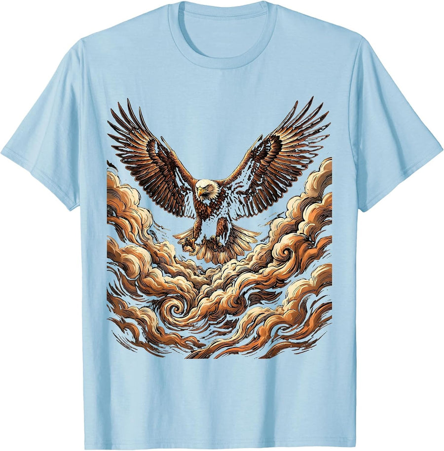 Men's Eagle Soaring Through Storm Clouds Faith Over Fear T-Shirt - Baby Blue