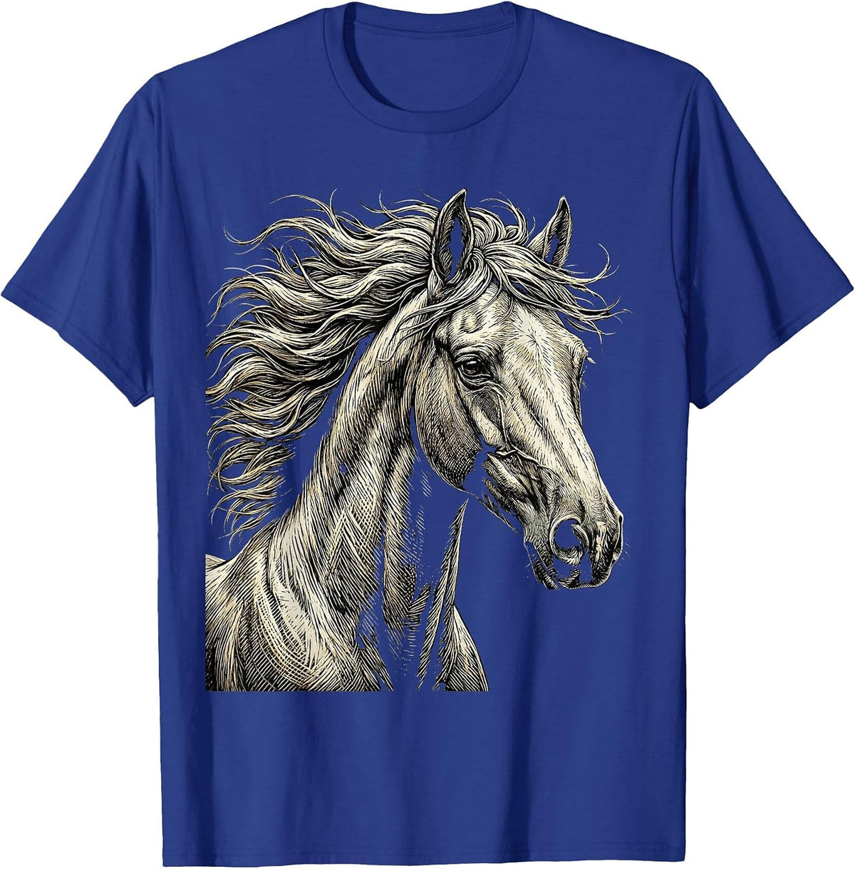 Wild Mane Horse Flowing Wind Graphic T-Shirt - Royal Blue