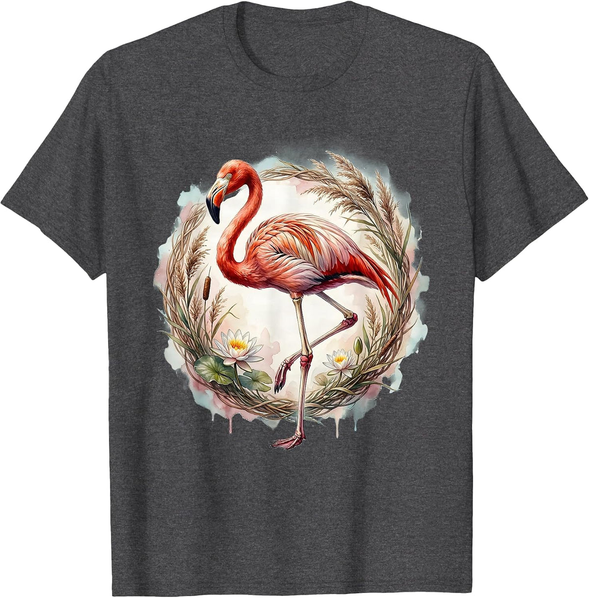 Flamingo Skeleton Elegant Pose Graphic T-Shirt - Dark Heather Grey