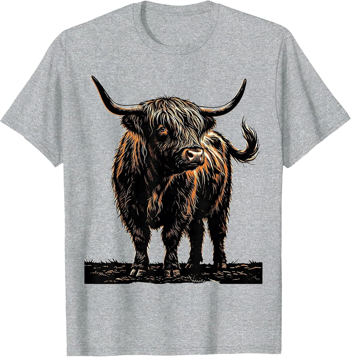 Men's Highland Cow Stencil Farm Animal Humor T-Shirt - Heather Grey