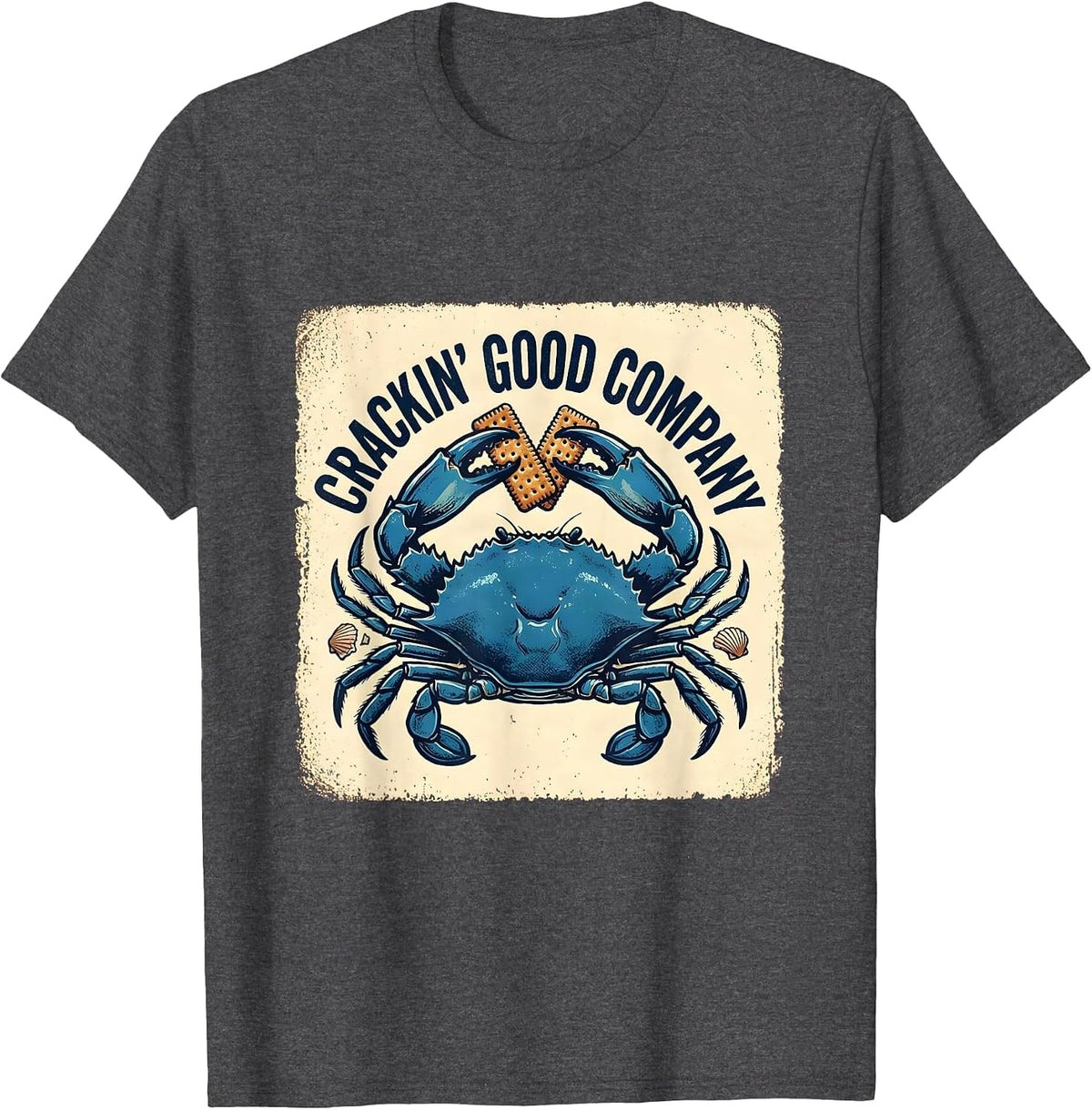 Crackin Good Company Rubber Stamp Crab Seafood Boil Humor T-Shirt - Dark Heather Grey