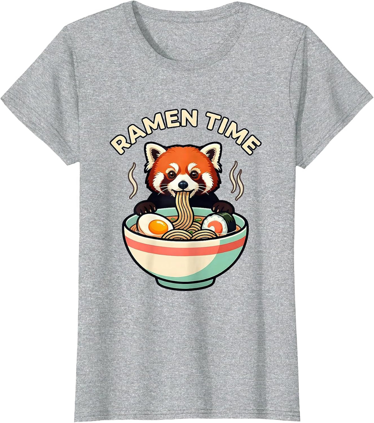 Women's Ramen Time Cute Kawaii Red Panda Eating Ramen Animal Lover T-Shirt - Heather Grey