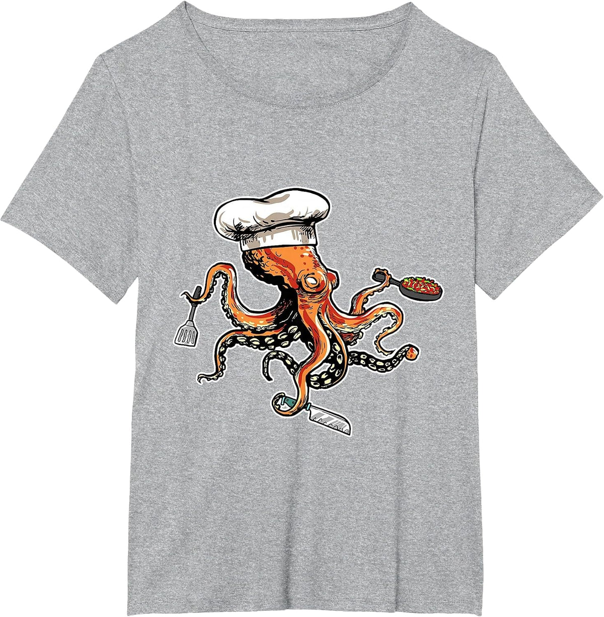 Funny Octopus Chef with Chef's Hat T-Shirt - Heather Grey
