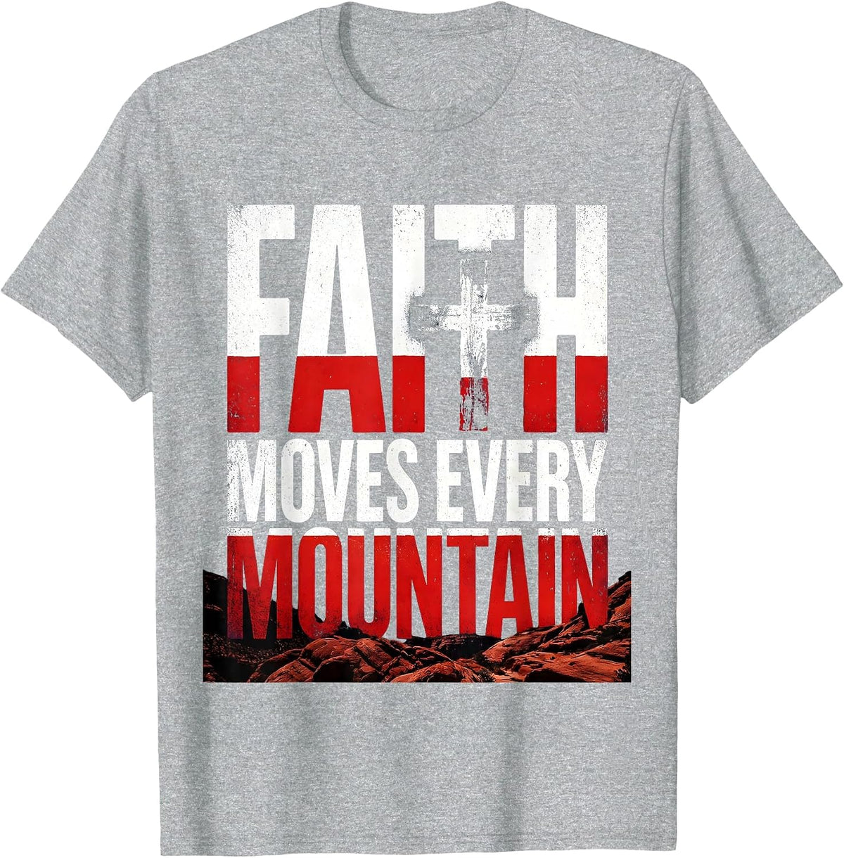 Men's Faith Over Fear Distressed Cross Mountain Design T-Shirt - Heather Grey