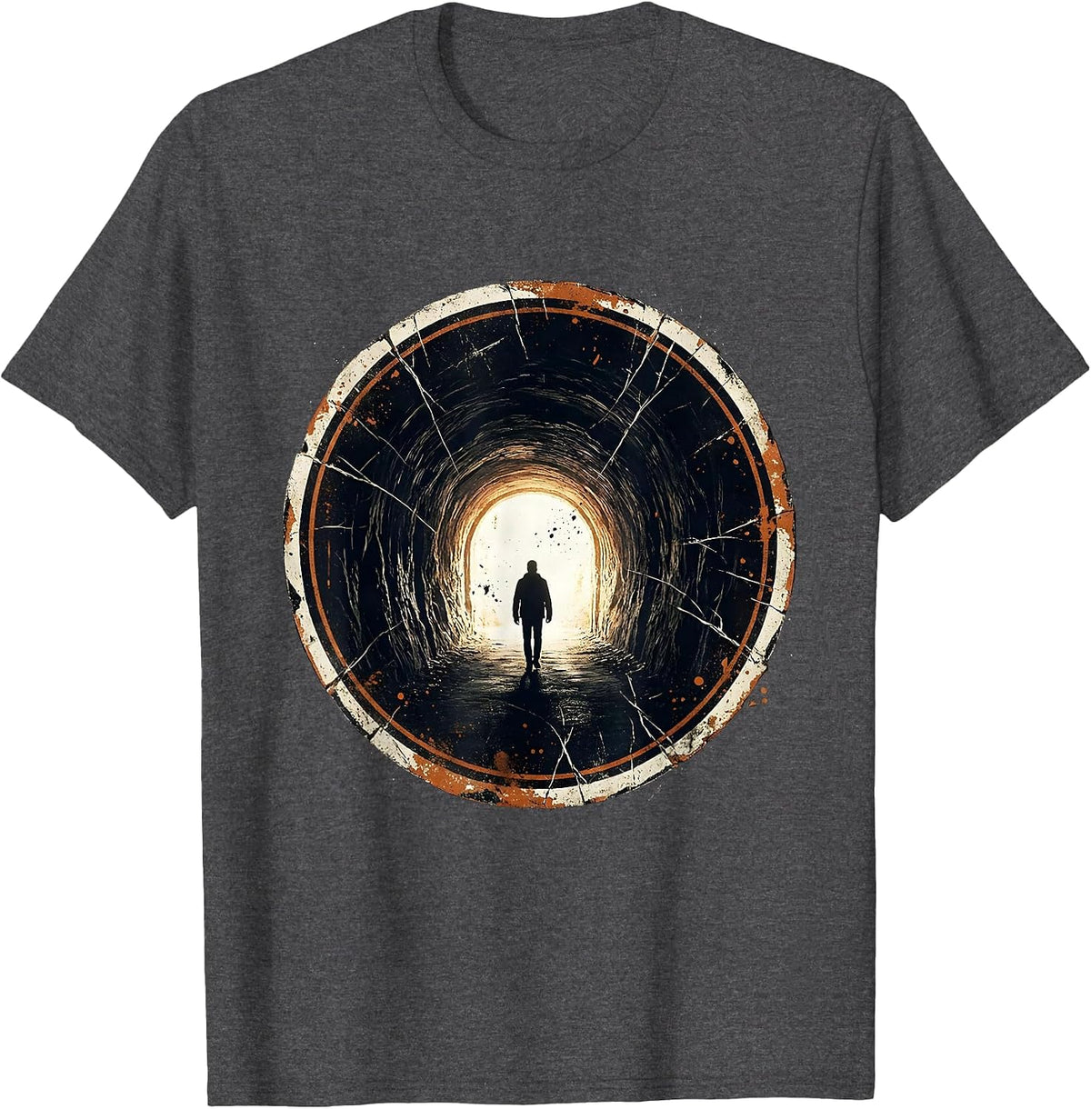 Faith Over Fear Dark Tunnel Toward the Light T-Shirt - Dark Heather Grey