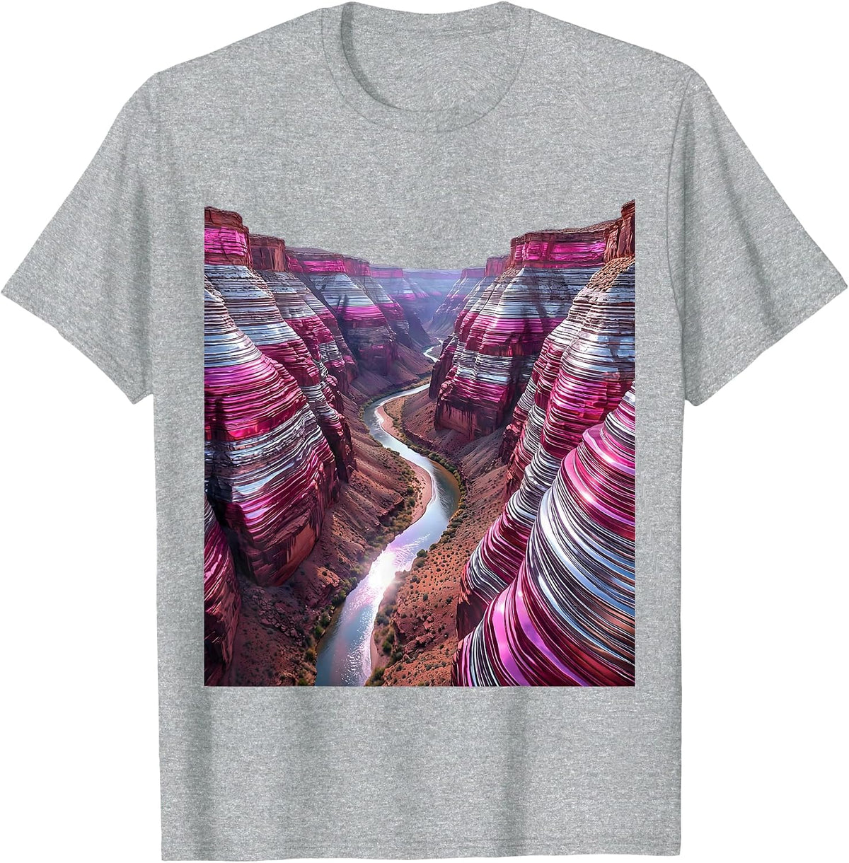 Men's Desert Canyon Dry River Winding Gorge Illustration T-Shirt - Heather Grey