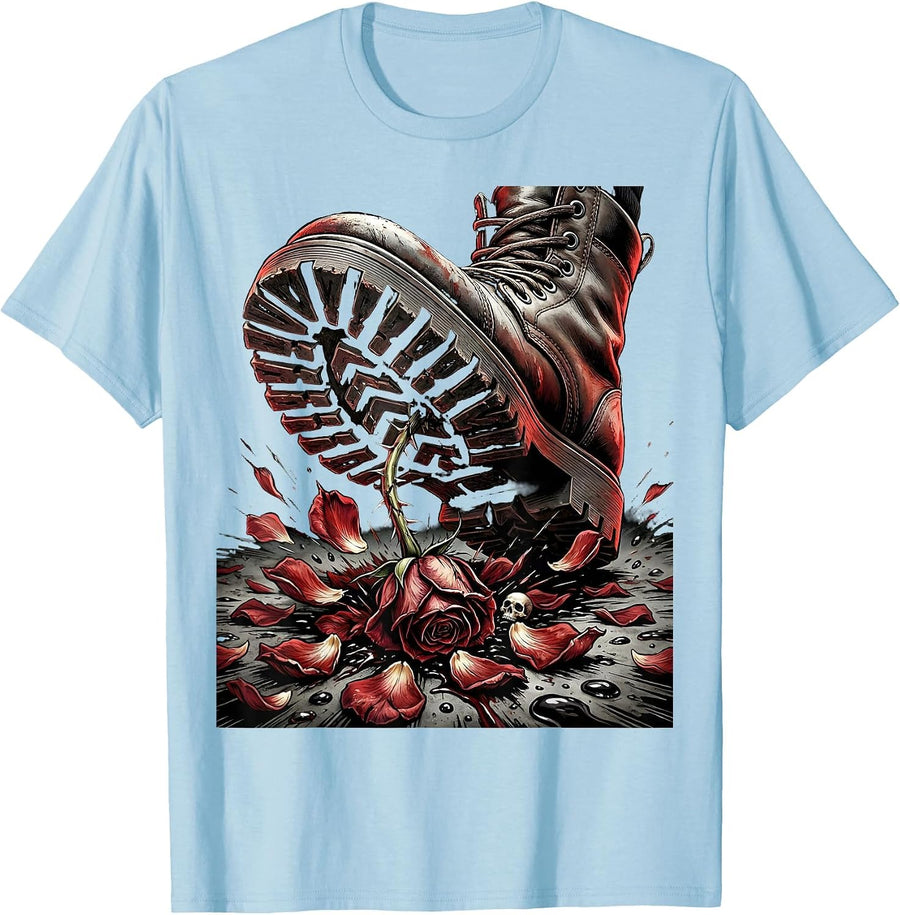 Men's Combat Boot Stomping Rose Punk Rock Graphic T-Shirt - Baby Blue