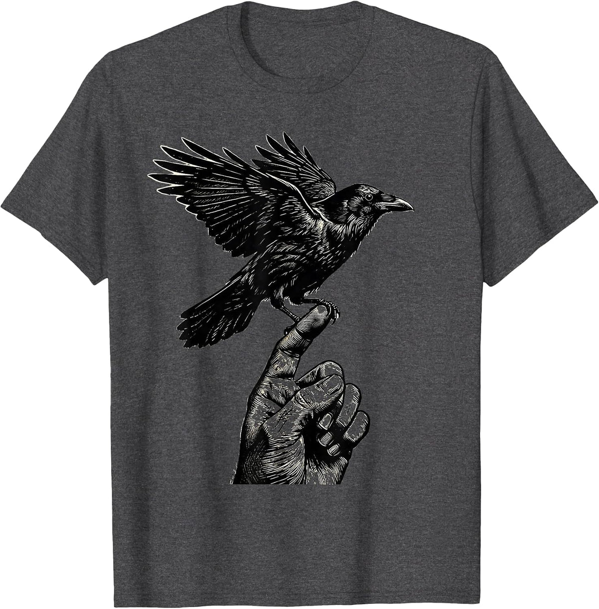 Crow Perched on Raised Fist Illustration T-Shirt - Dark Heather Grey