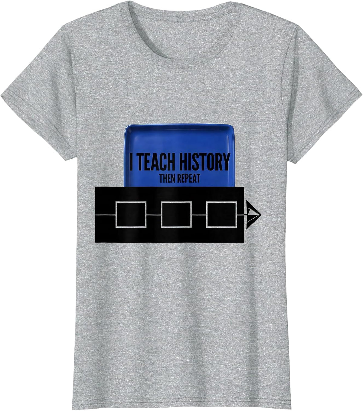 I Teach History, Then Repeat Funny History Teacher Back T-Shirt - Heather Grey