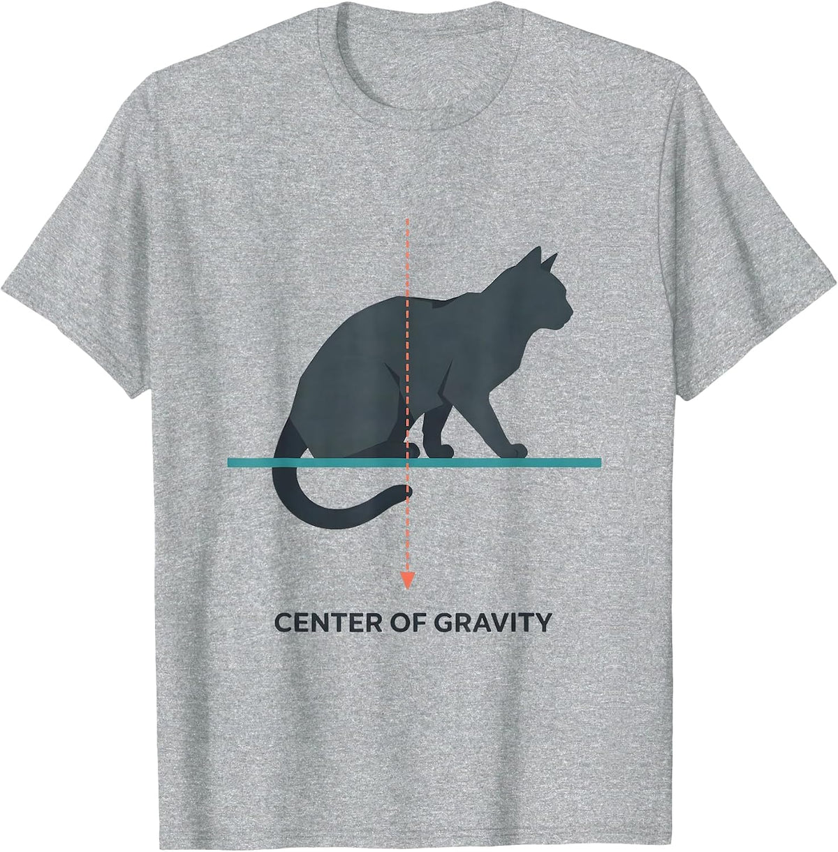 Men's Center Of Gravity Funny Science Cat Teacher Math Pun Humor T-Shirt - Heather Grey