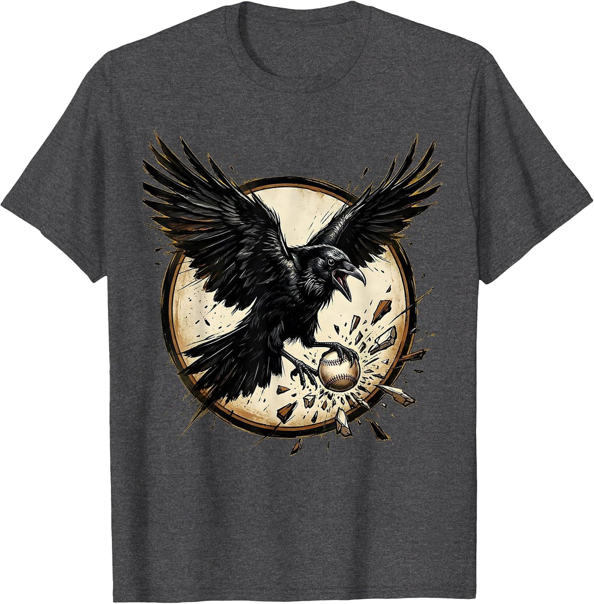 Men's Crow Catching a Baseball Smash Graphic T-Shirt - Dark Heather Grey