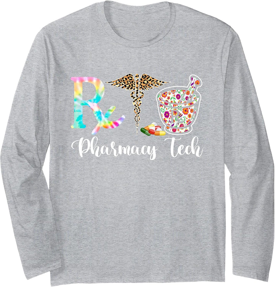 Pharmacy Tech Certified Pharm Technician Pharmacist Design Long Sleeve T-Shirt - Adult Unisex Heather Grey