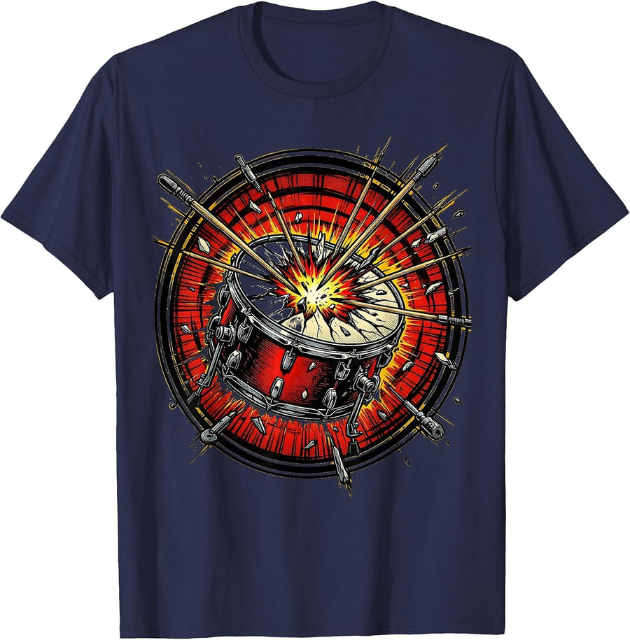Exploding Snare Drum Impact Graphic T-Shirt - Navy Blue