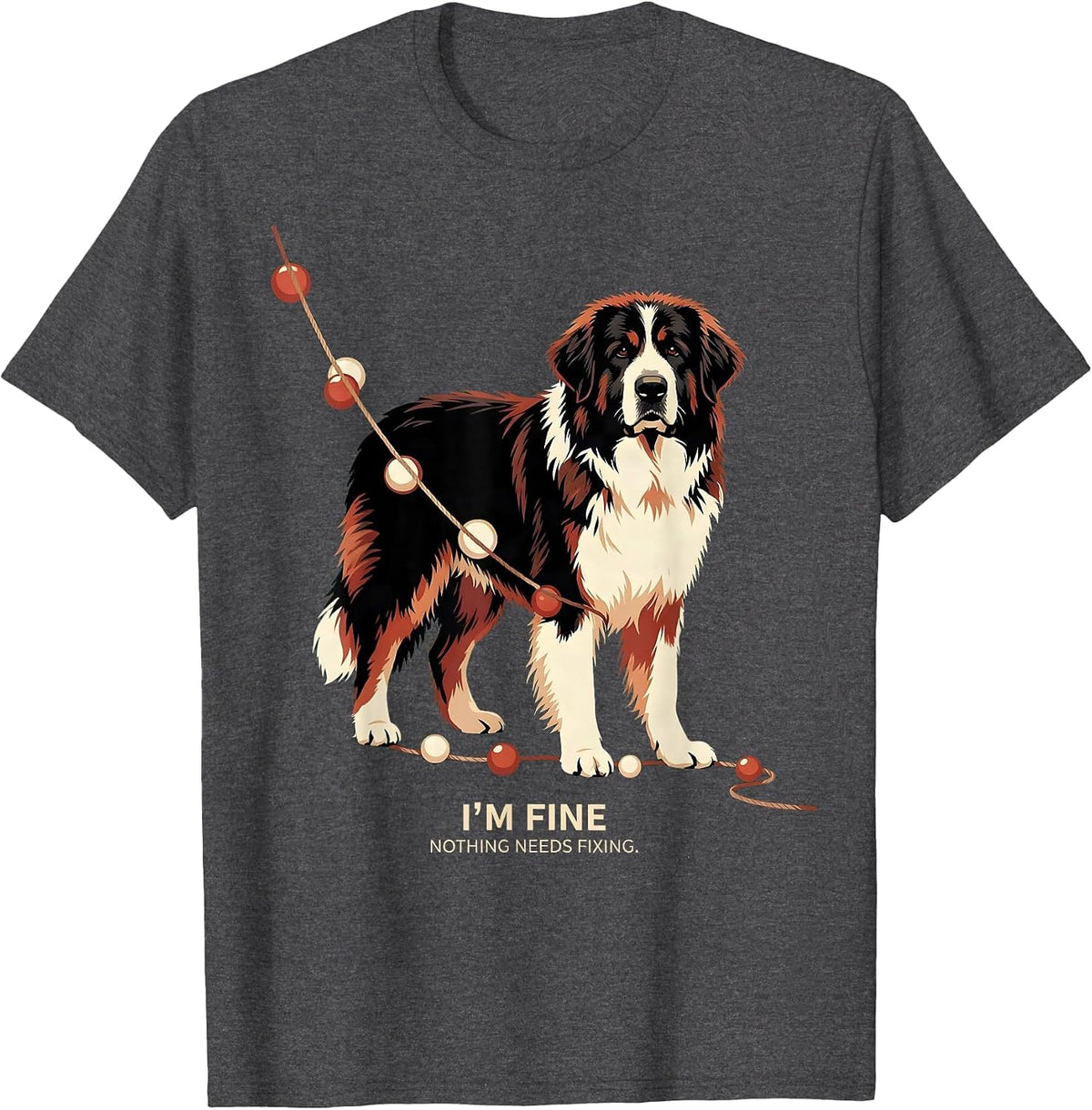 I'm Fine Nothing Needs Fixing Great Pyrenees Christmas Dog T-Shirt - Dark Heather Grey