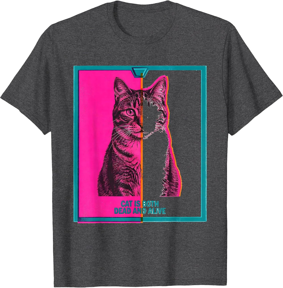 Cat Is Both Dead And Alive Funny Quantum Physics Science T-Shirt - Dark Heather Grey